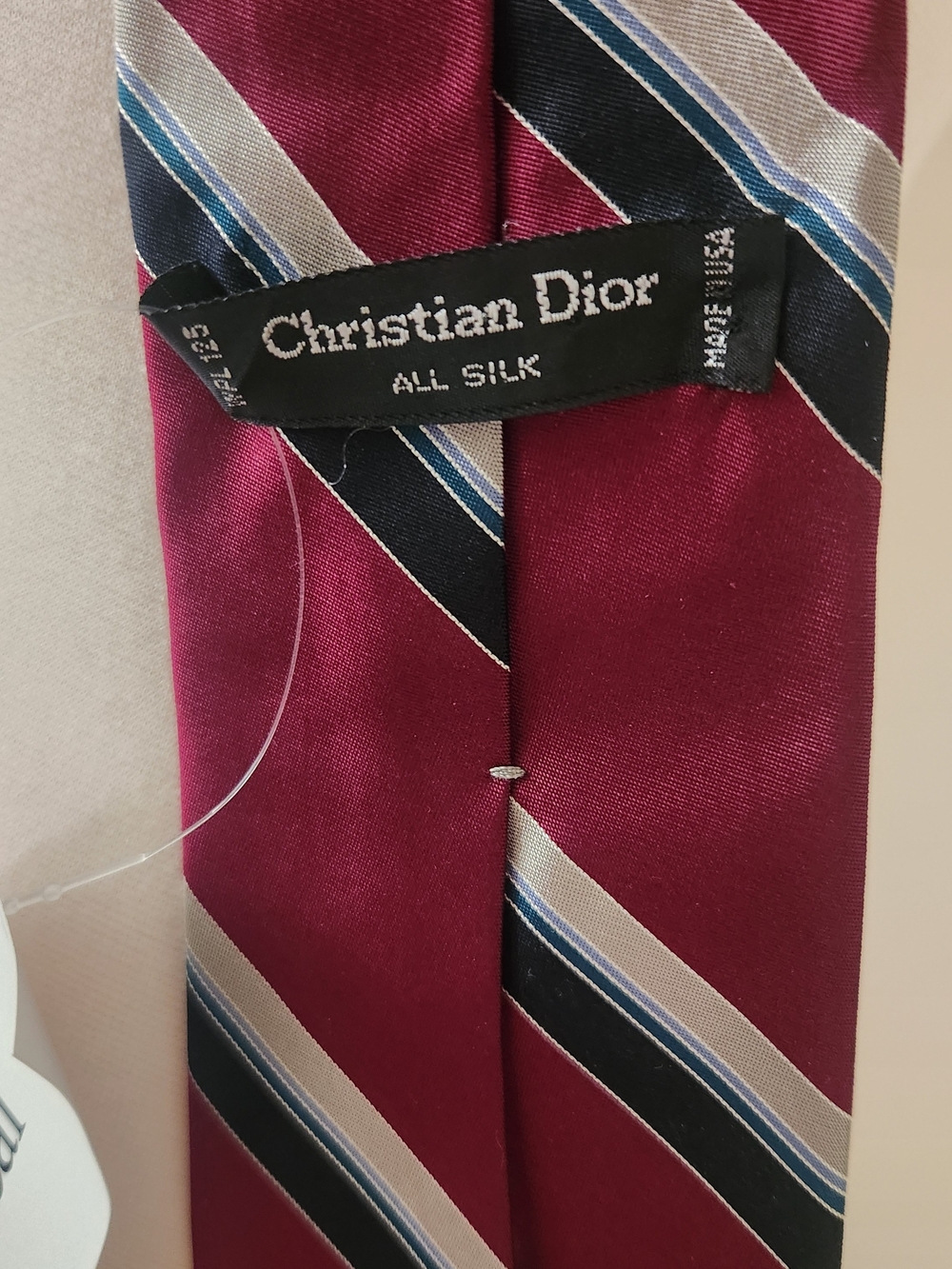 Dior Burgundy Silk Tie with Navy and Cream Stripes